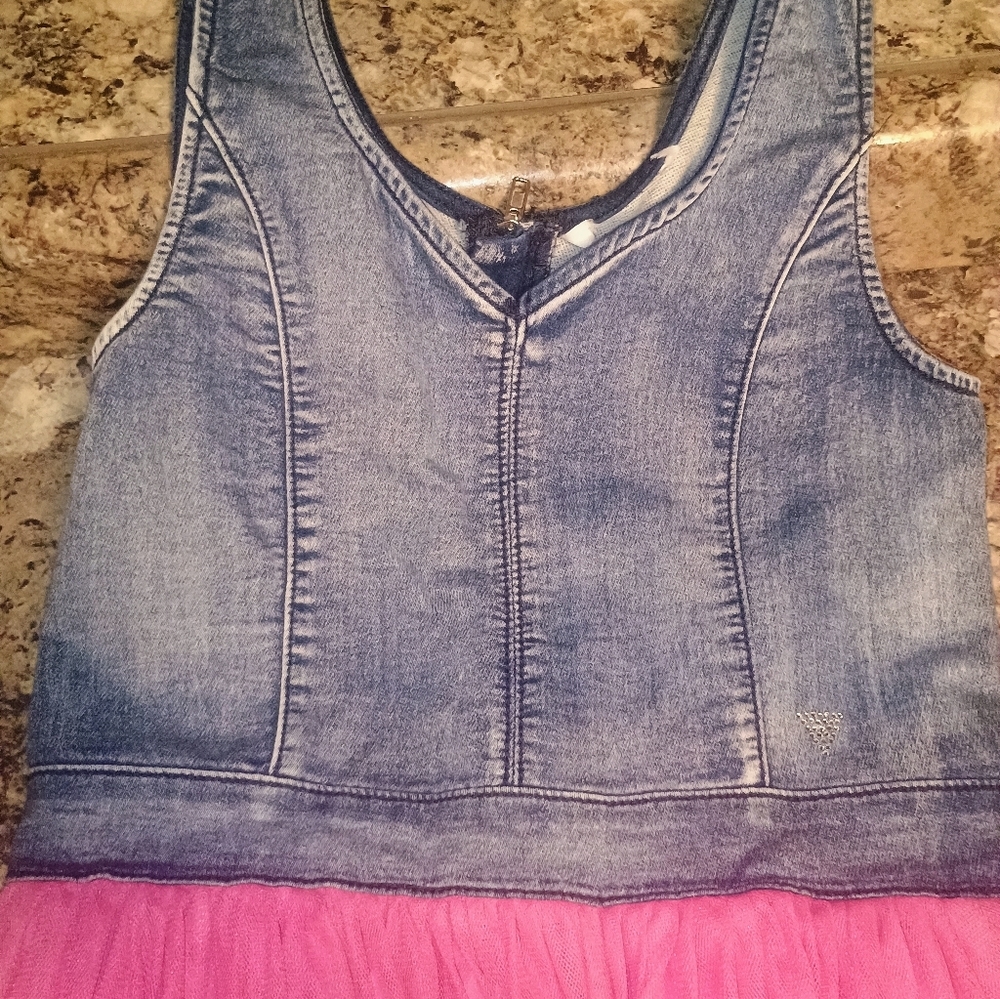 Stylish Pink and Denim Kids Dress - Picture 2 of 3